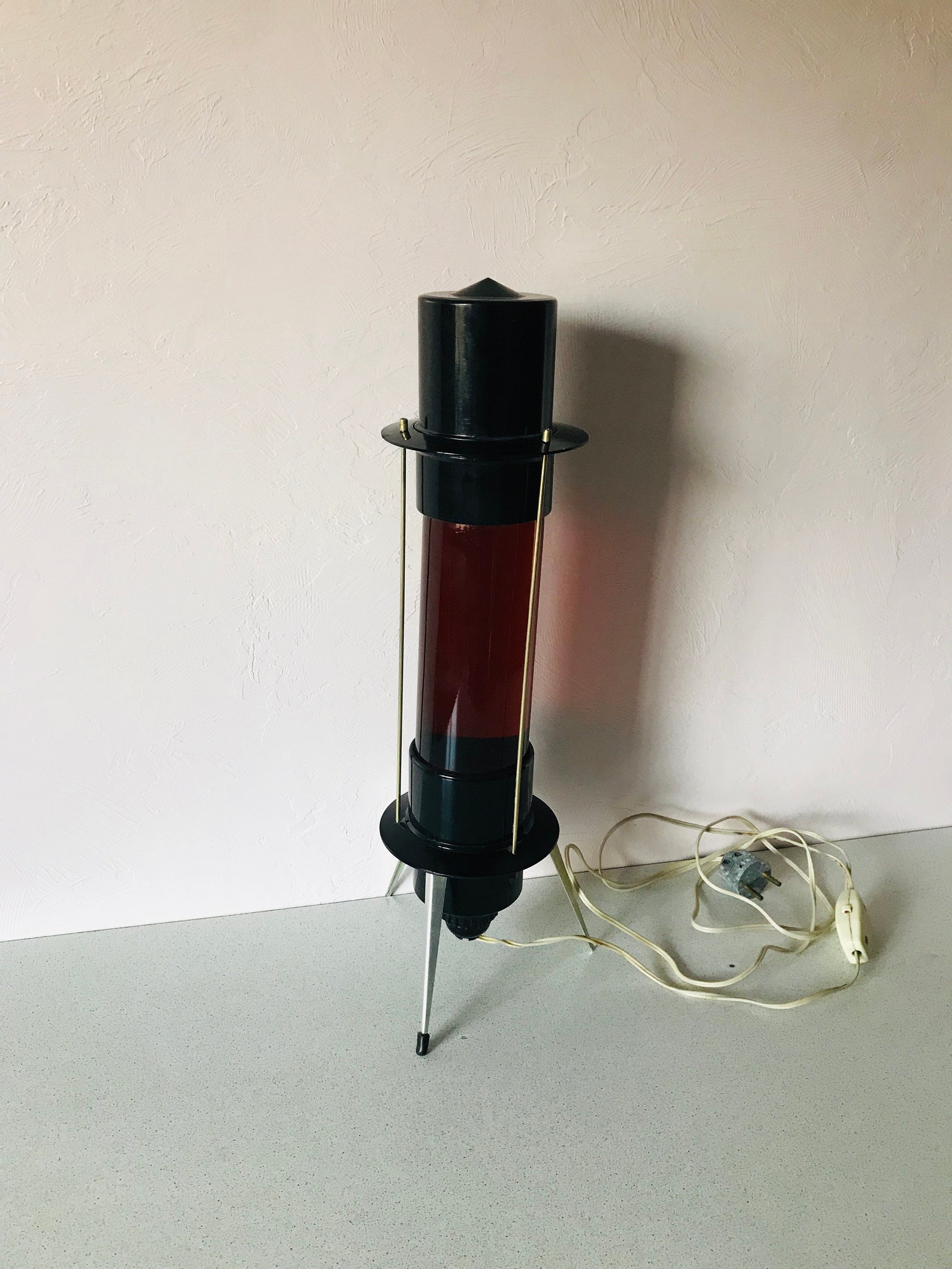 Vintage night light plug in Table bedside lamp Metal glass Etsy