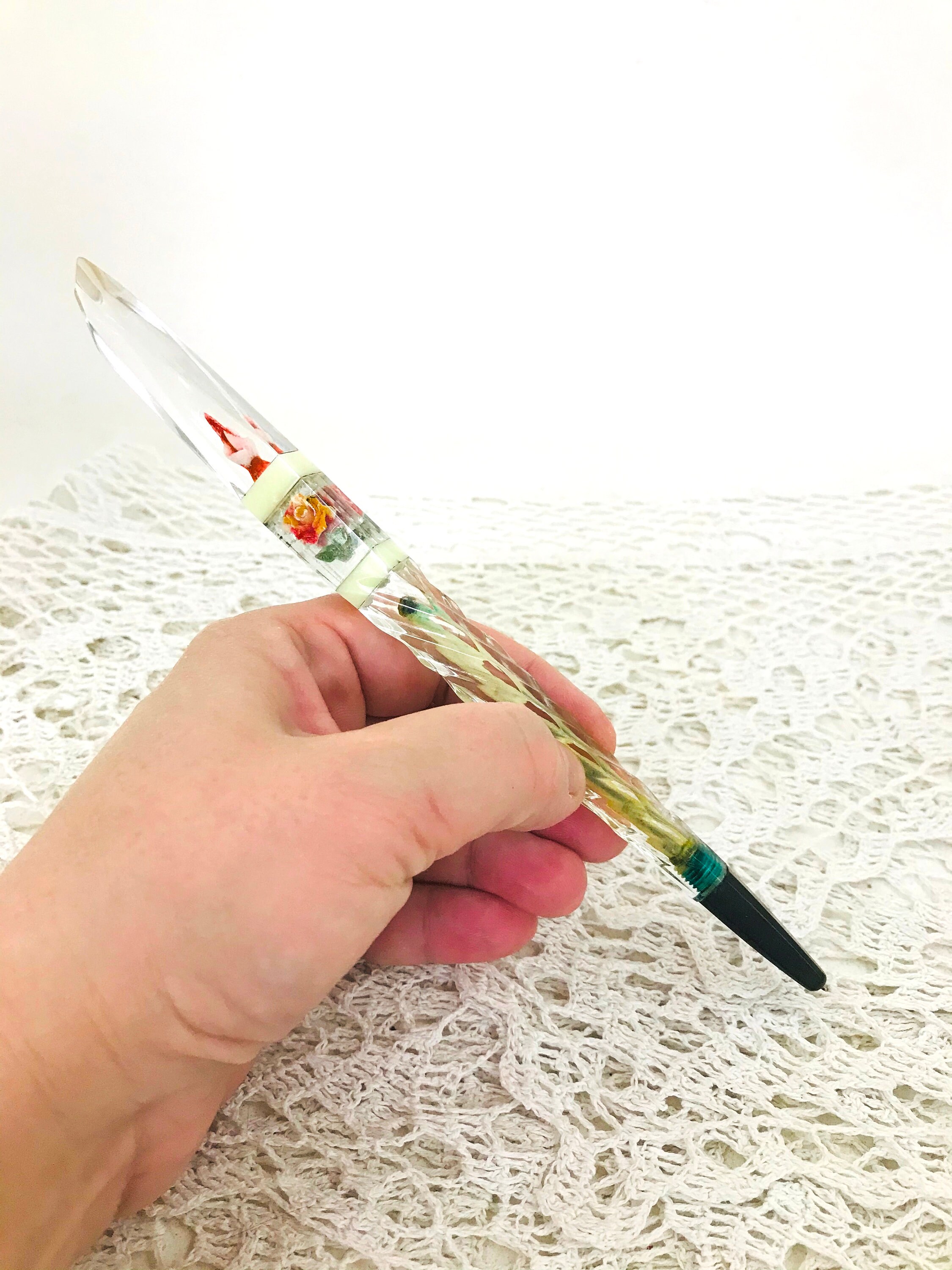 Creative Handmade Multifunction Glass Dip Pens Mermaid/Flower Pattern  Transparent Crystal Glass Signature Ink Fountain Pen