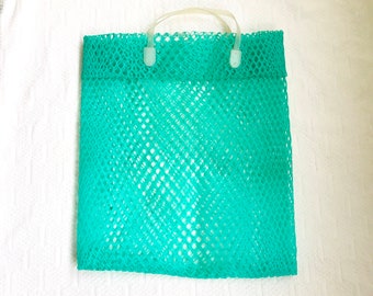 Vintage green plastic mesh bag Shopping bag Tote bag Summer bag Hippie styled Shopping net bag Plastic bag Lightweight tote bag Eko bag