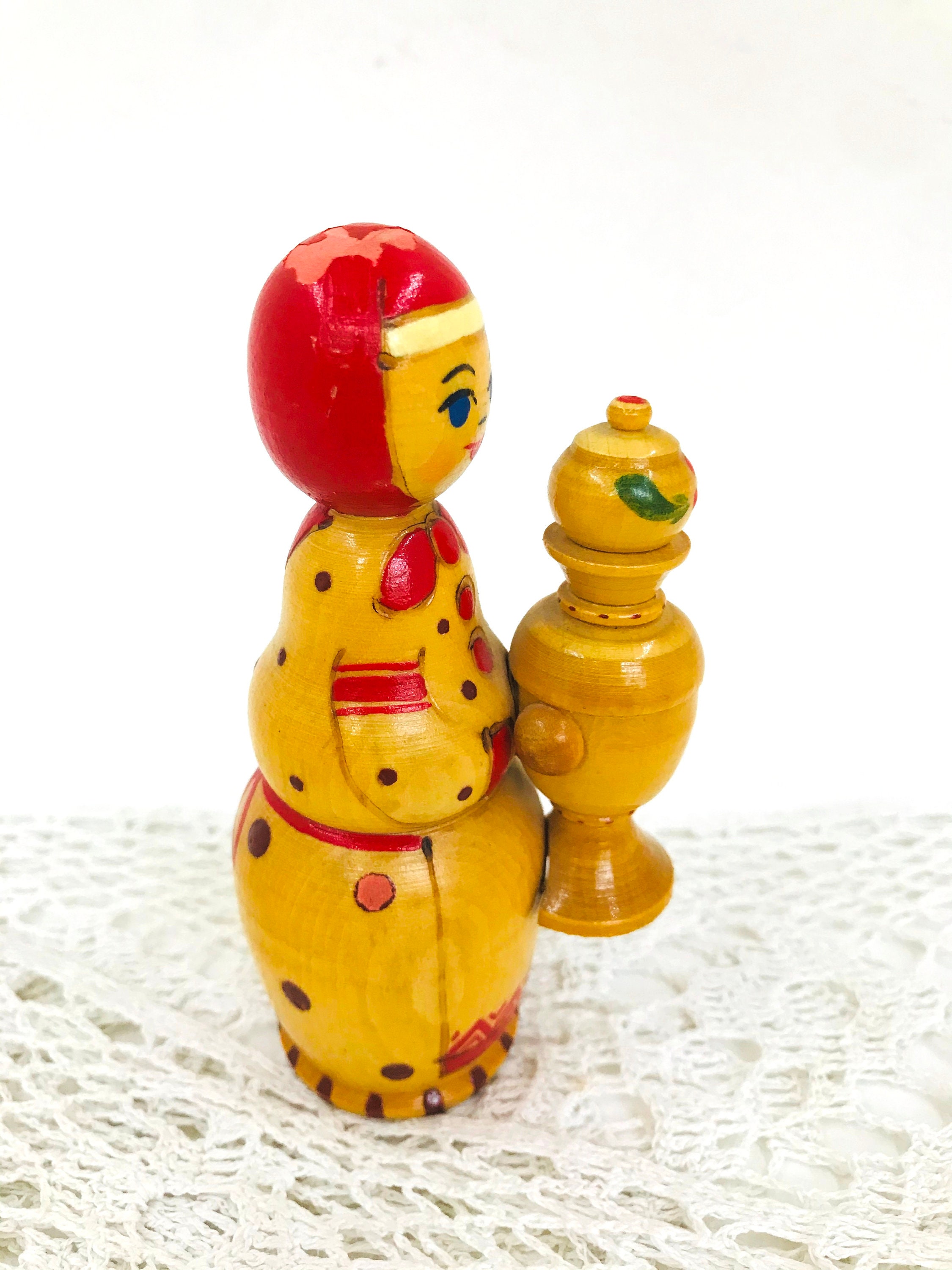 Vintage Wooden Figurine Folk Art Hand Painted Hand Carved Doll Etsy