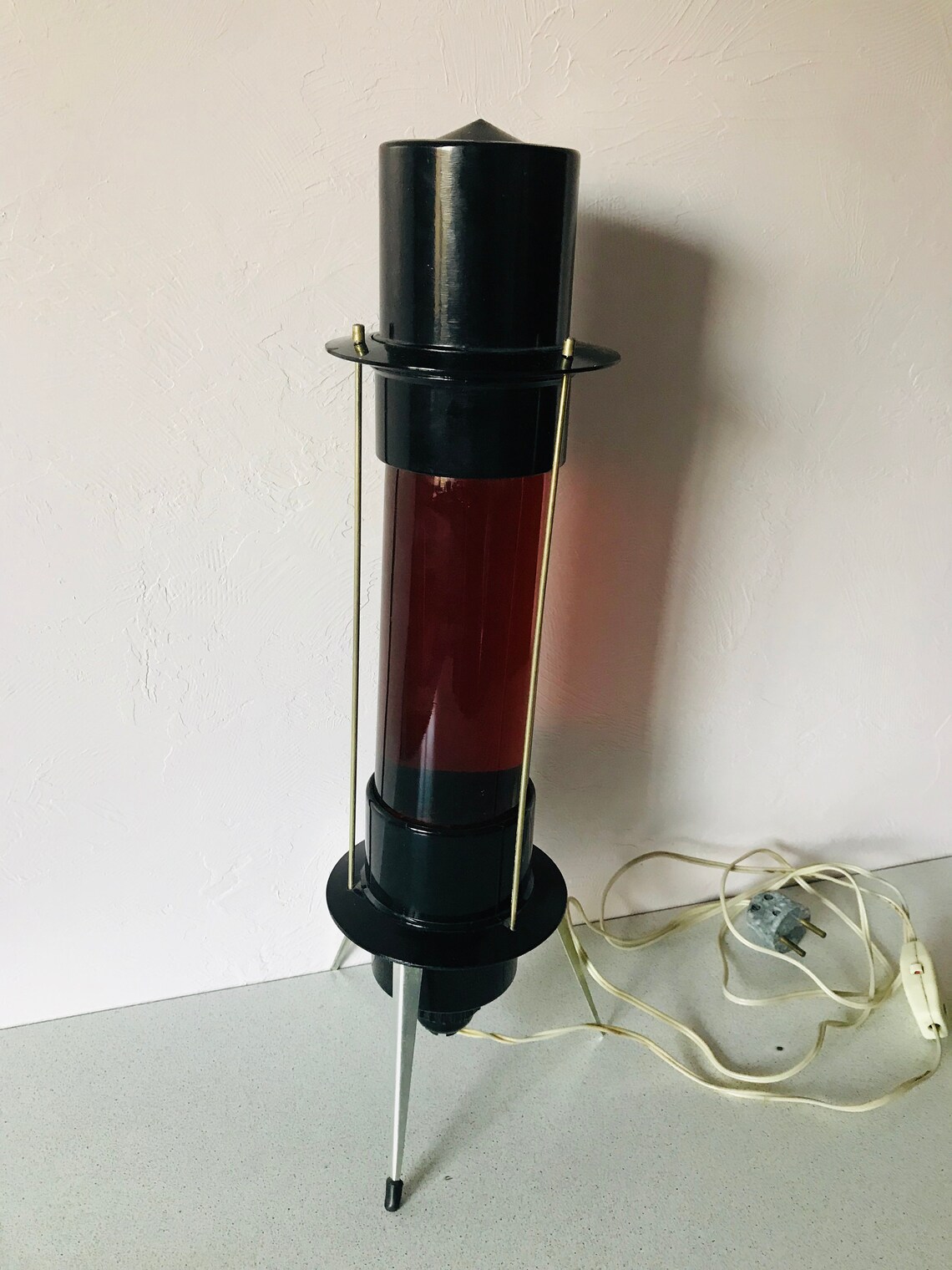 Vintage night light plug in Table bedside lamp Metal glass Etsy