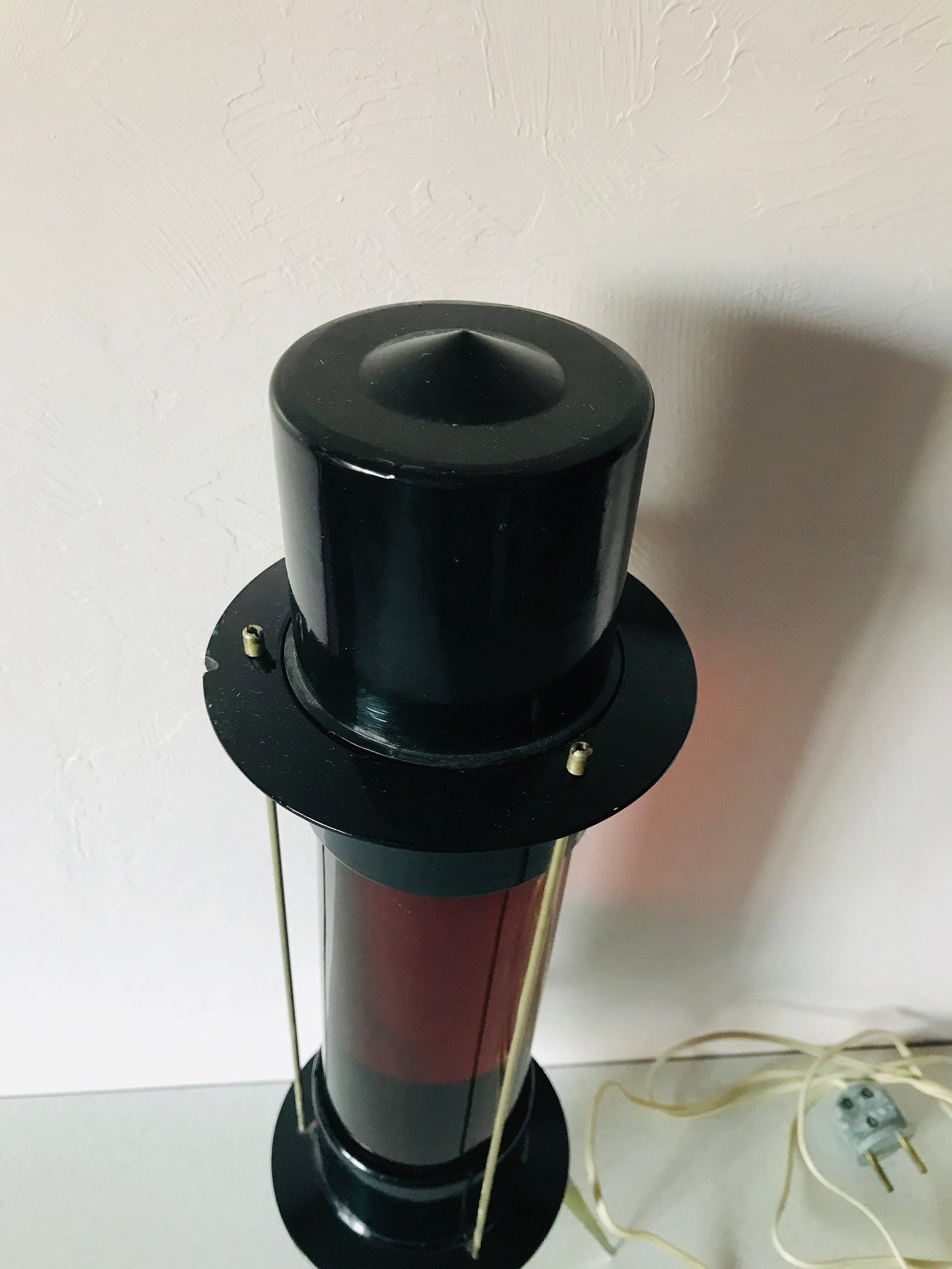 Vintage night light plug in Table bedside lamp Metal glass Etsy