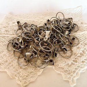 50 vintage small curtain clips Curtain ring set Curtain rings with clips Curtain hooks Metal vintage clothespins for curtains