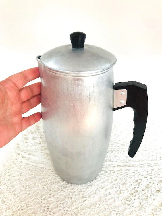 Large Vintage Aluminum Coffee Pot 2 Liters Aluminum Camping Percolator  Coffee Maker Camping Spplies Tea Decor Farmhouse Vase Retro Country 