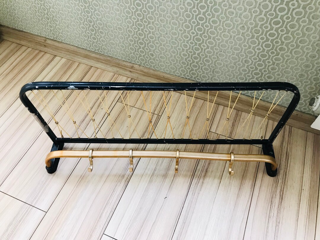 Vintage Metal Shelf With Hooks Black Vintage Metal Two Tier Etsy