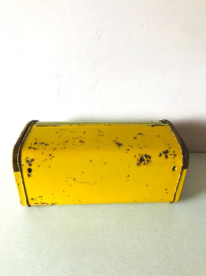 Vintage Large Metal Bread Box Bread Bin 70s Yellow Green Etsy