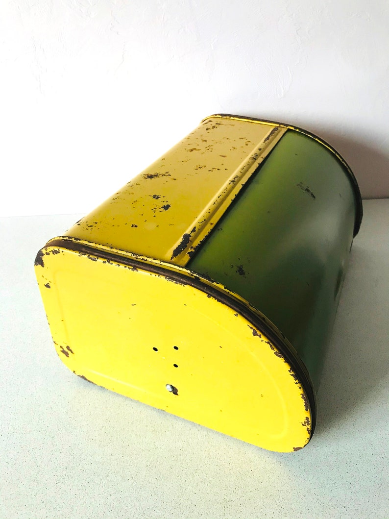 Vintage Large Metal Bread Box Bread Bin 70s Yellow Green Etsy