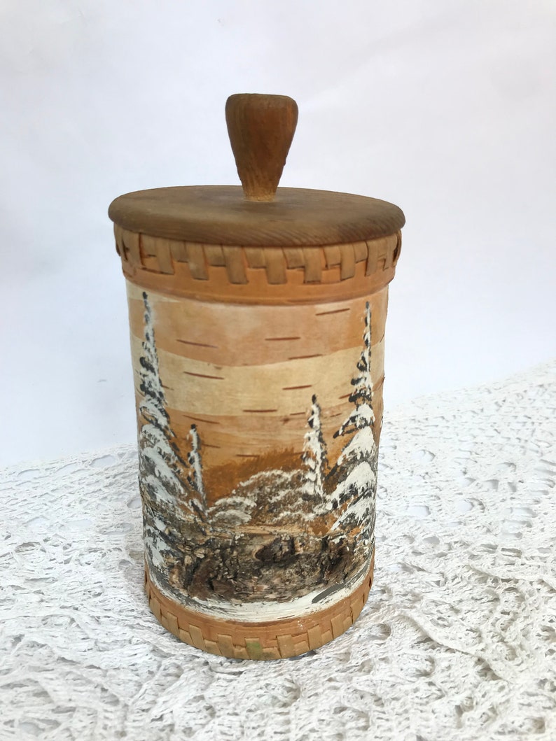 Handmade vintage birch bark box Round birch bark box with lid Etsy