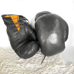 Vintage boxing gloves   Black leather boxing gloves Sports equipment Boxing Equipment boxing Gift for boxer Sports boxing Leather gloves
