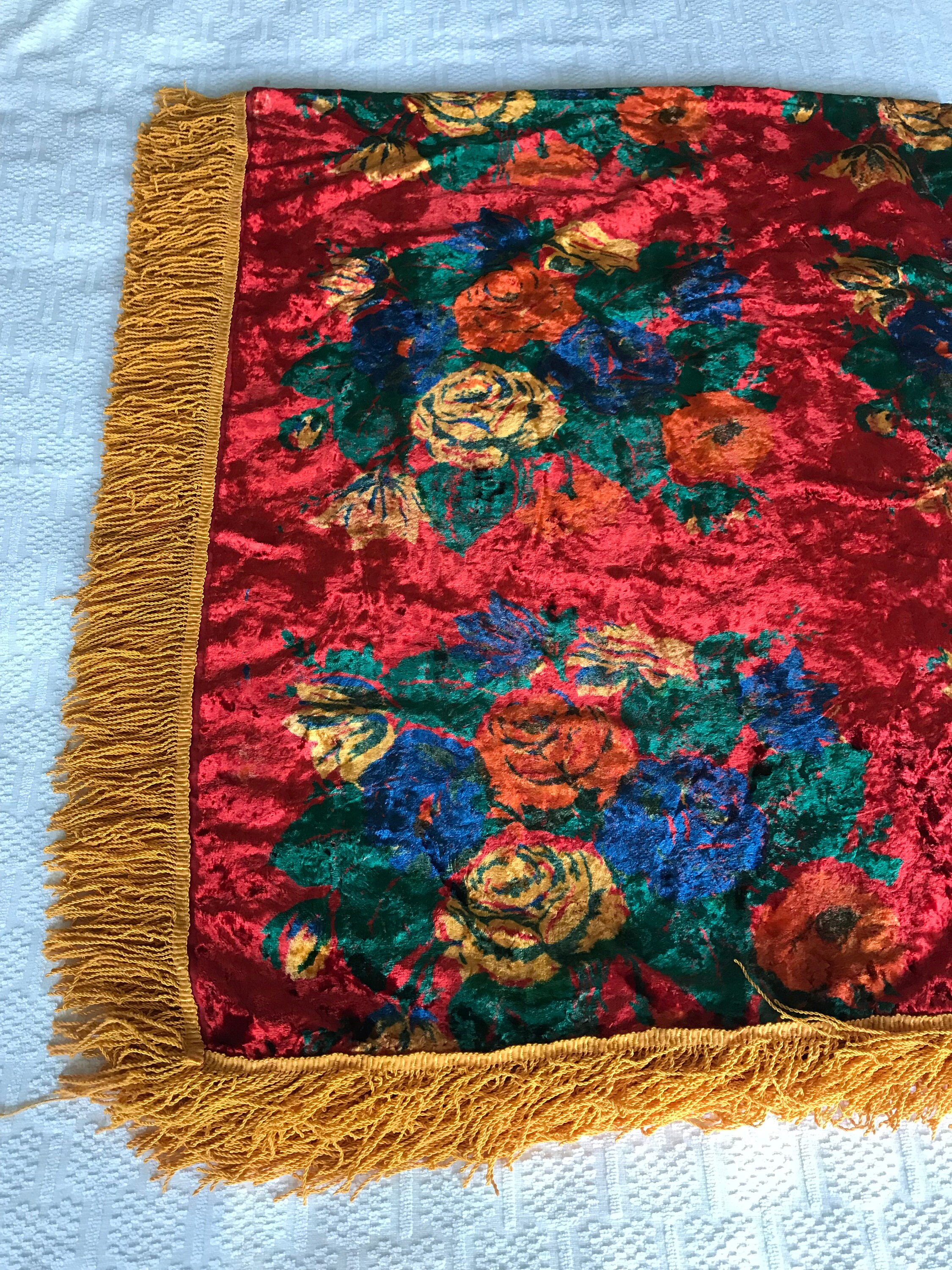 Vintage Red Velvet Tablecloth With Fringe Plush Cover Table Etsy
