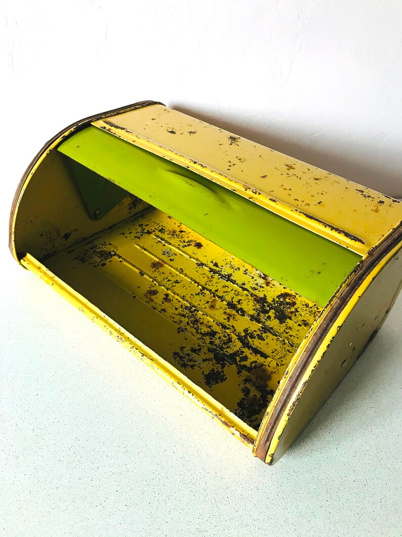 Vintage Large Metal Bread Box Bread Bin 70s Yellow Green Etsy