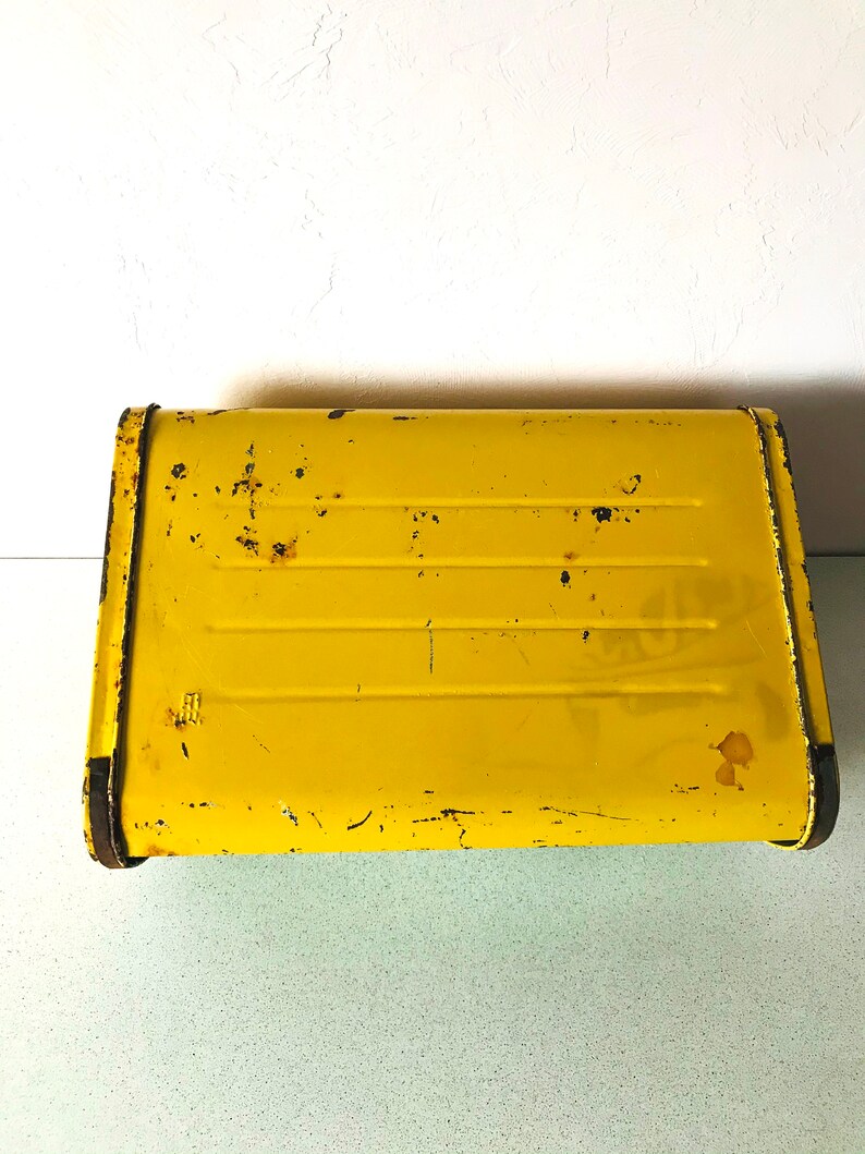 Vintage Large Metal Bread Box Bread Bin 70s Yellow Green Etsy