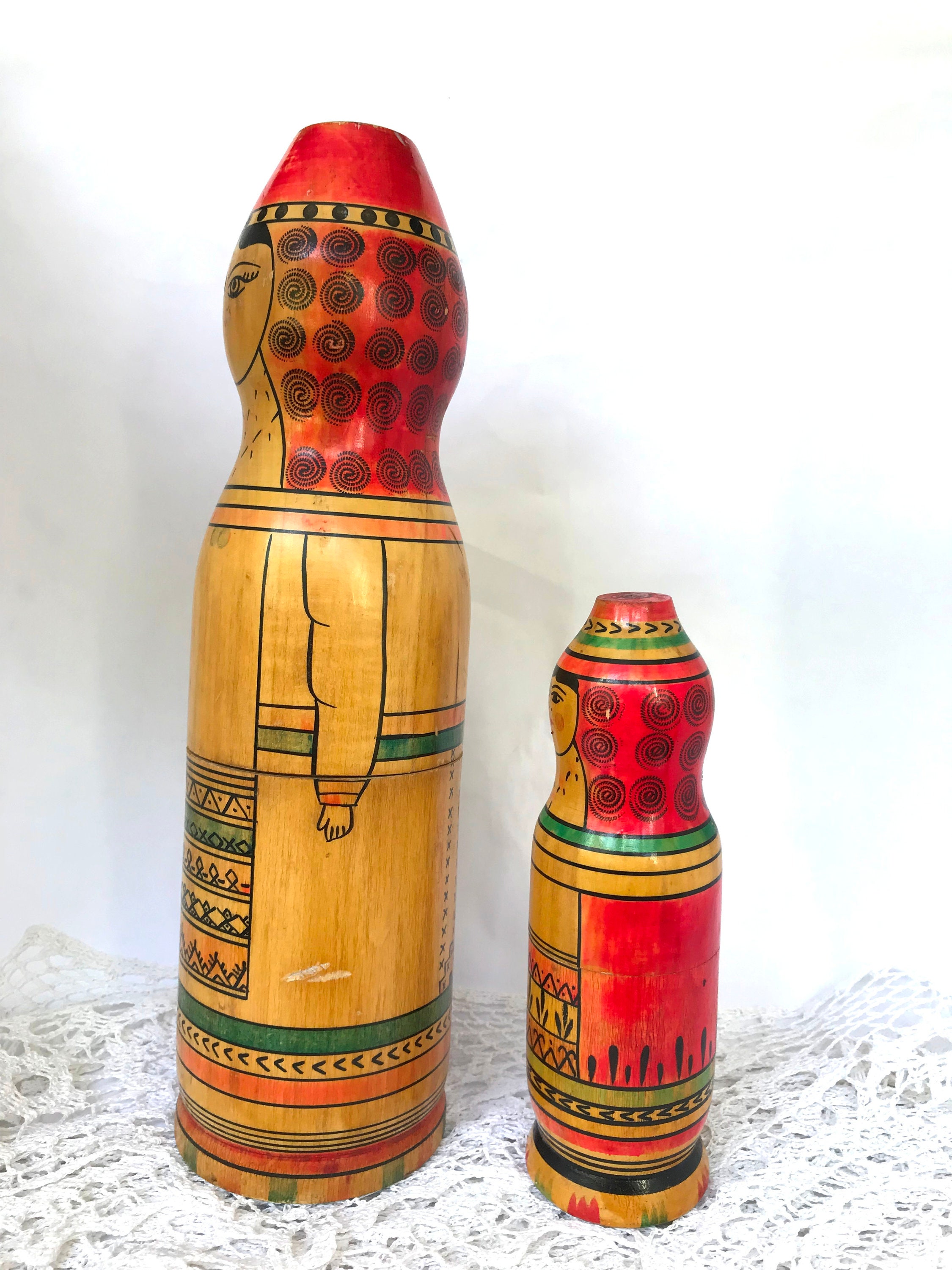 Set of 2 Vintage Wooden Figurine Folk Art Hand Painted Hand Etsy