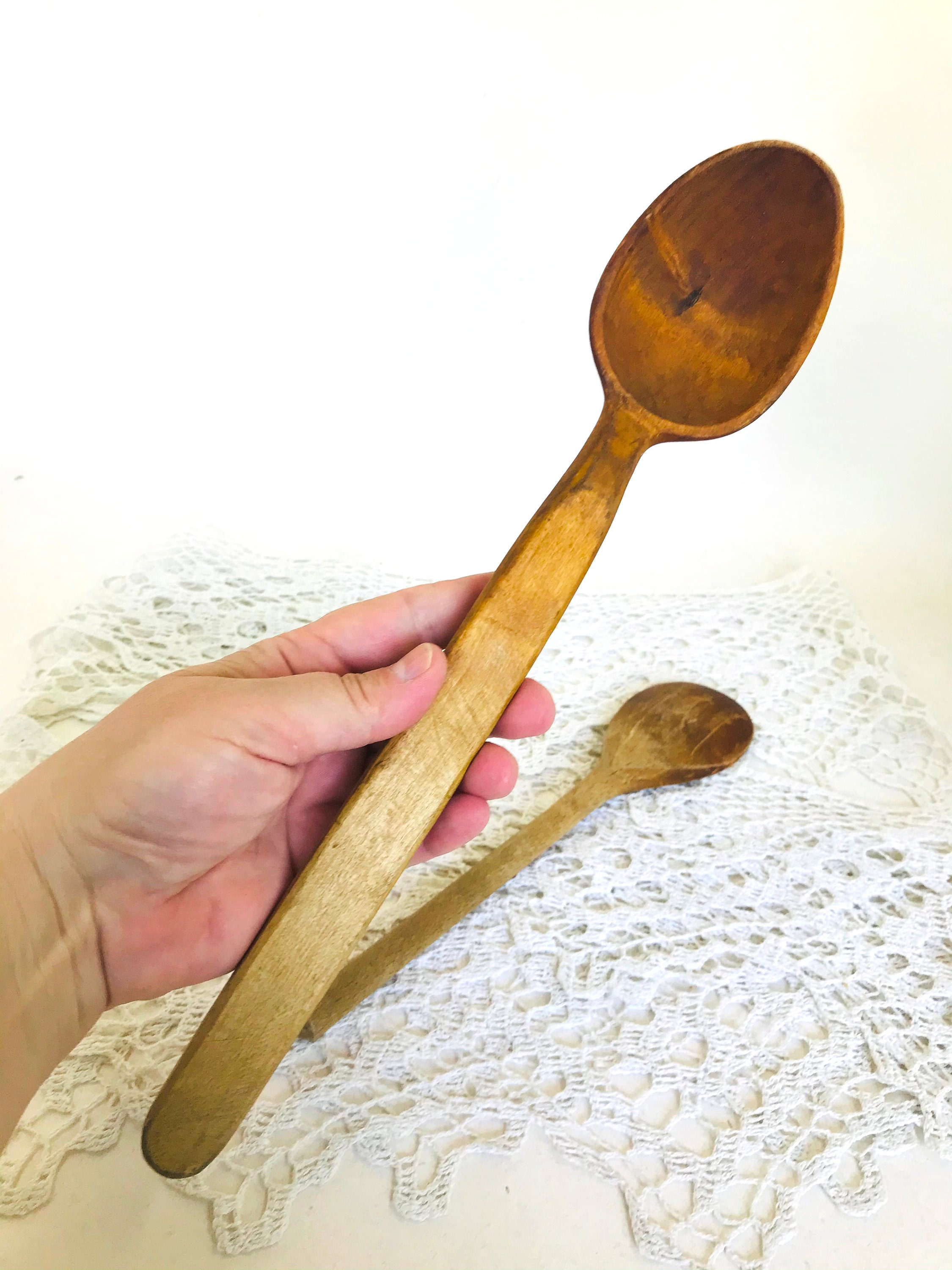Old primitive big wooden spoon Rustic antique primitive hand Etsy