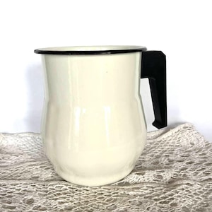 Vintage White Enamelware Pitcher: Large Metal Water Jug, Farmhouse Kitchen Decor
