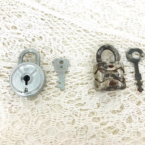Set of 2 decorative small padlock key to door Old padlock Vintage padlock Rare antique lock Key for the lock Ancient key Metal key and lock