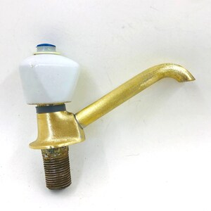 Vintage brass water faucet with porcelain handle Water tap spigot Bathroom sink Steampunk water faucet with handle Industrial home decor