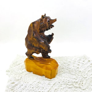 Vintage wooden bear figurine Wooden statue Hand carved bear Rustic decor Decor farm house Carved handmade bear Wooden statuette bear