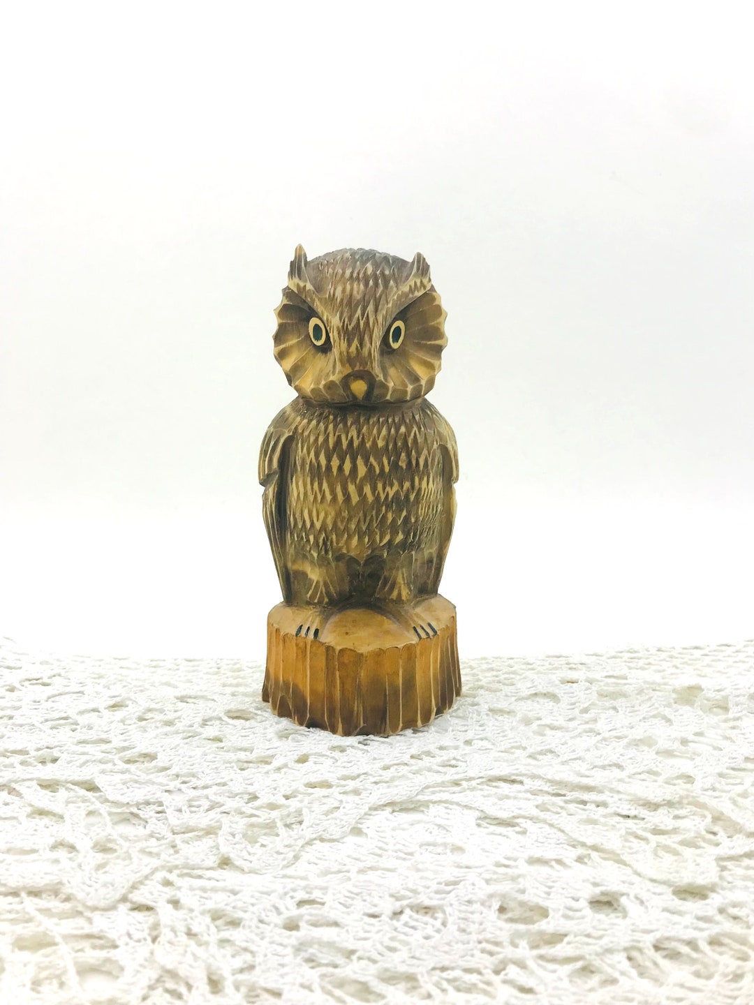 Vintage Wooden Owl Figurine Wooden Toy Hand Carved Owl Rustic Etsy