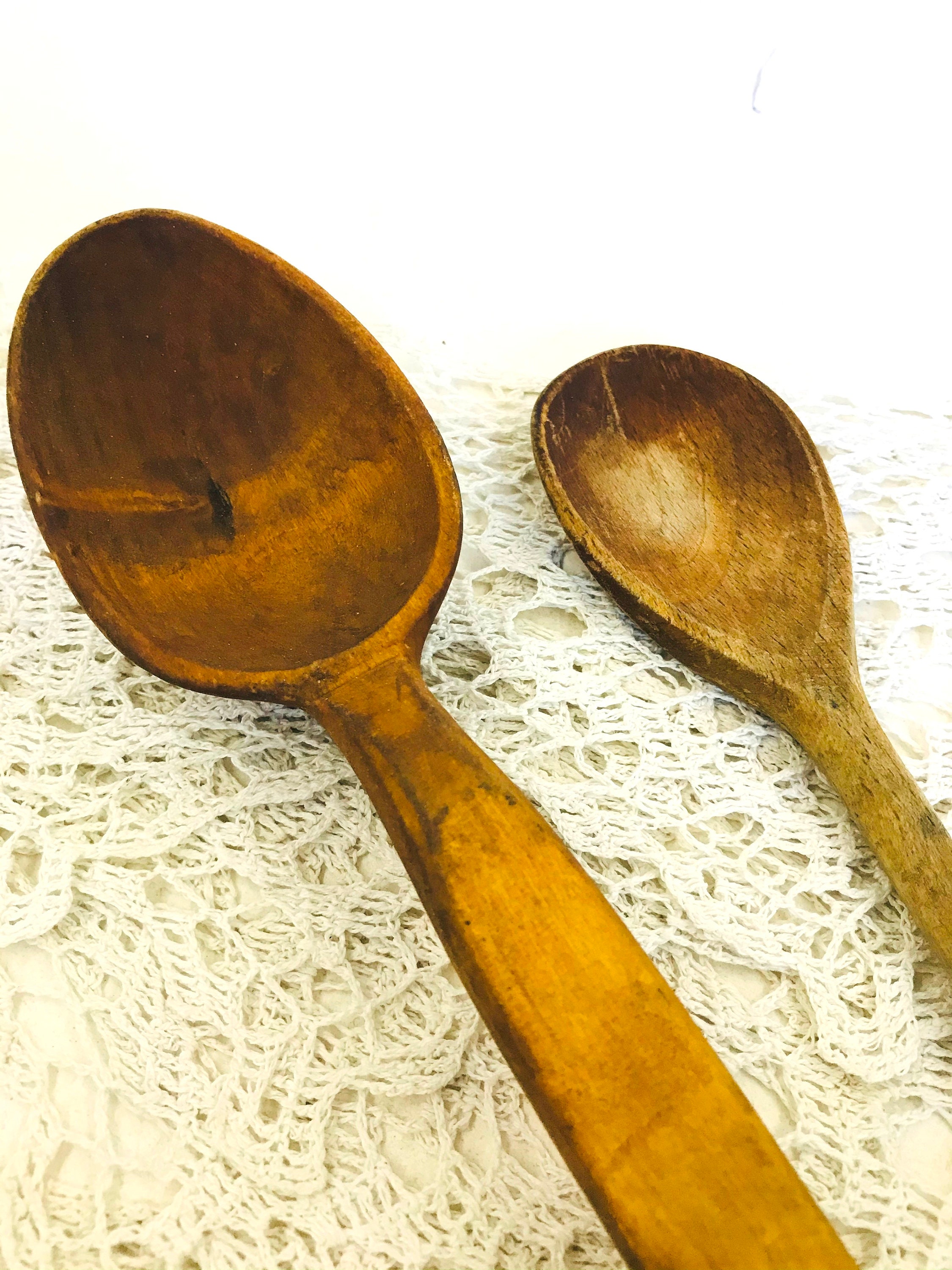 Old primitive big wooden spoon Rustic antique primitive hand Etsy