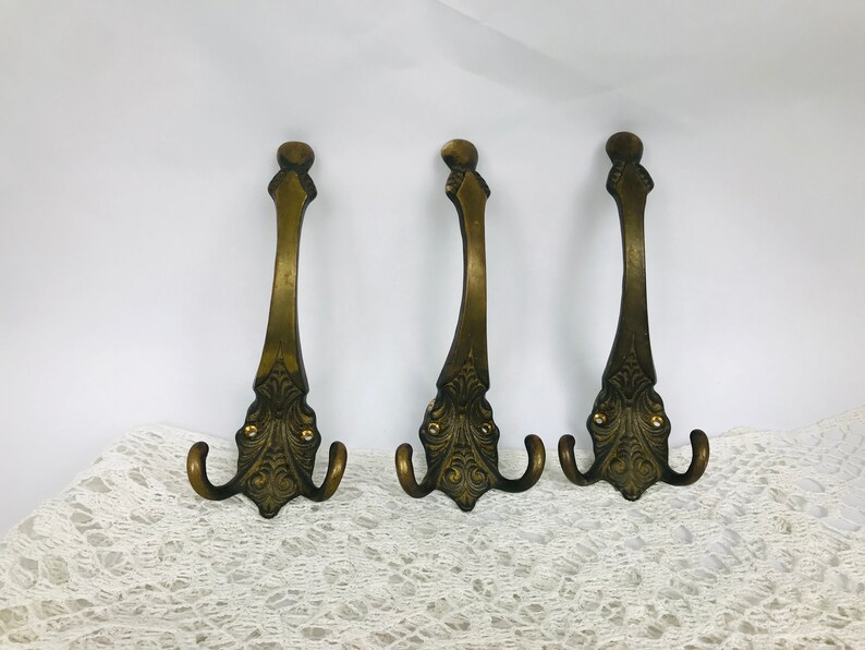 Coat Rack Vintage Hook Hanger Rustic Wall Decorative Hooks Antique Brass Clothing Decor Lot 3 Piece