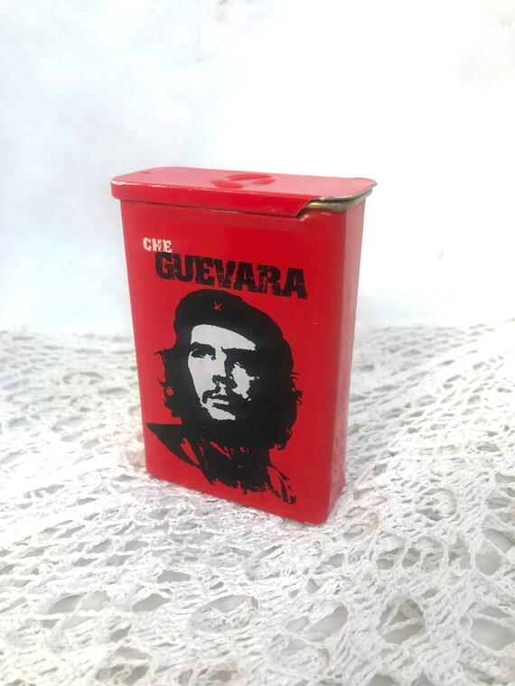 vintage red metal box for a pack of cigarettes with a portrait che guevara cigarette box cigarette pack holder case cigarette travel case box of cigarette