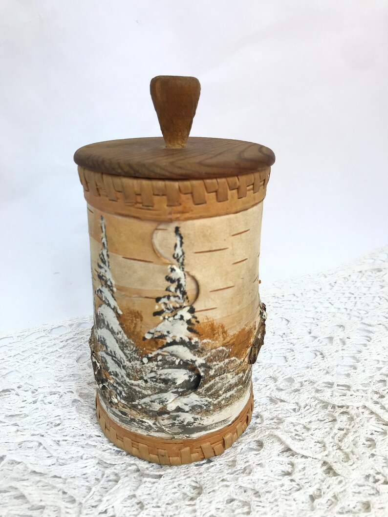 Handmade vintage birch bark box Round birch bark box with lid Etsy