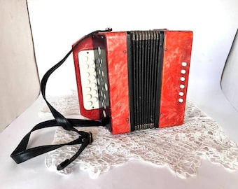 Vintage decorative musical instrument small accordion Harmonic Bayan Soviet button accordion toy Musical toy Collectibles folk musical