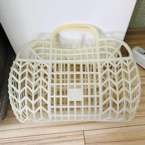 ヴィンテージ ライトグレー プラスチック メッシュバッグ ショッピングバスケット ショッピングバッグ トートバッグ サマーバッグ ヒッピースタイル ネットバッグ プラスチック ショッピングネット マーケットバッグ