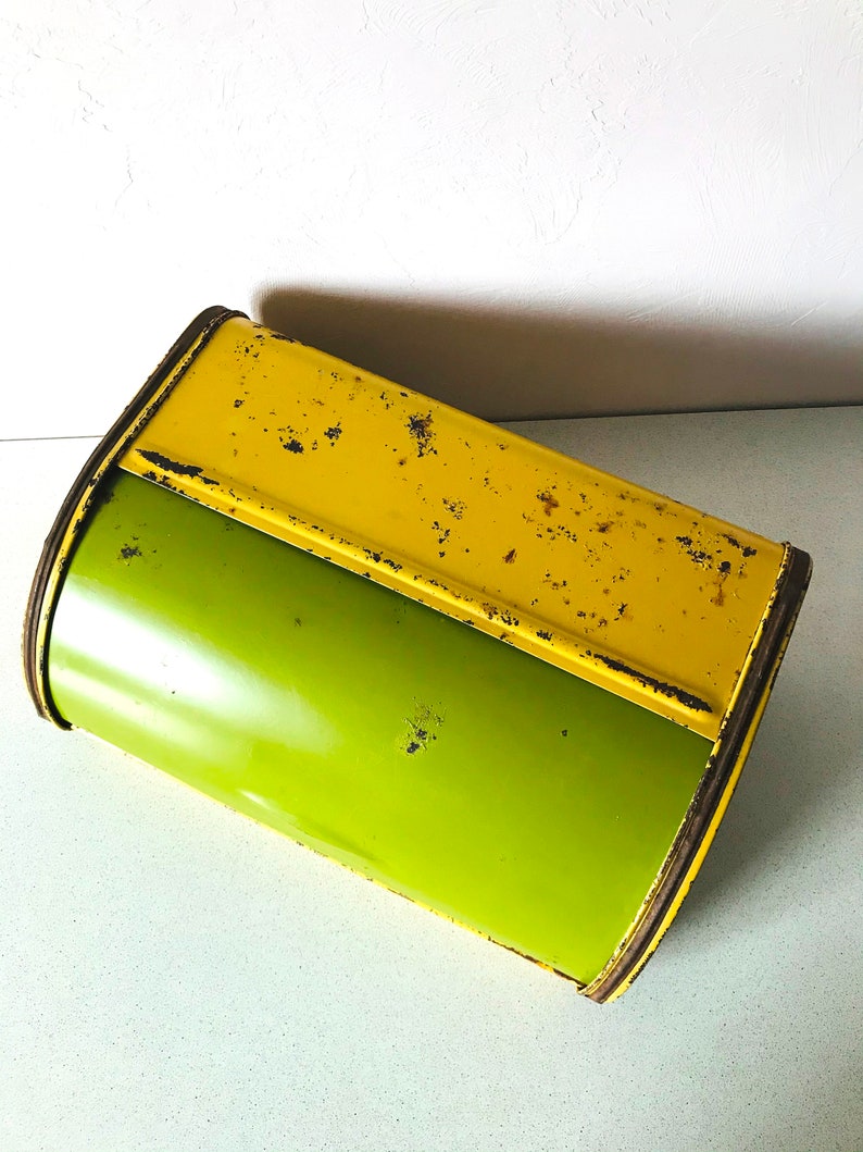Vintage Large Metal Bread Box Bread Bin 70s Yellow Green Etsy