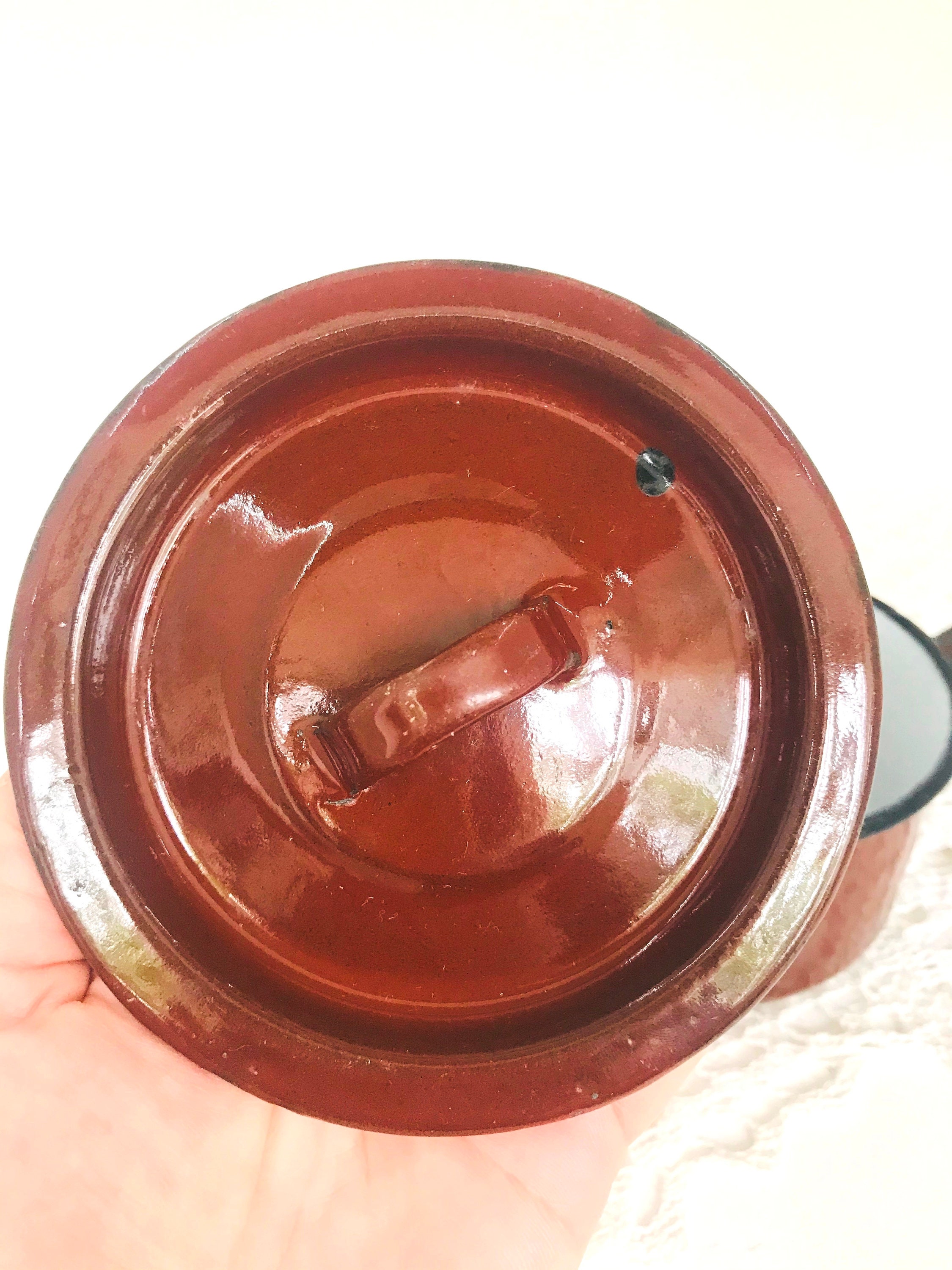 Vintage Brown Small Saucepan Enamel Pot With Lid Small Sauce Pot With  Handle Enameled Cooking Pot Enamelware Rustic Farmhouse Cottage Decor 