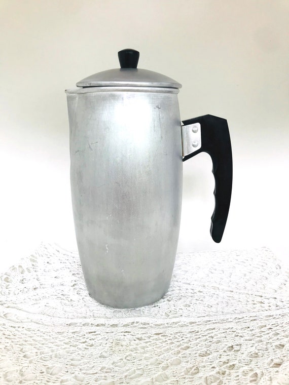 Large Vintage Aluminum Coffee Pot 2 Liters Aluminum Camping Percolator  Coffee Maker Camping Spplies Tea Decor Farmhouse Vase Retro Country 