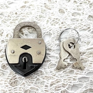 Vintage Metal Padlock and Key: Decorative Antique Lock