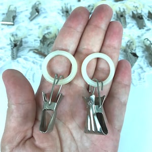 27 vintage curtain clips with plastic rings Curtain ring set Curtain rings with clips Curtain hooks Metal vintage clothespins for curtains image 1