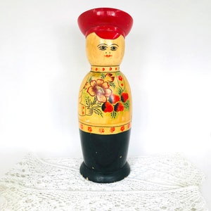Vintage wooden figurine folk art Hand painted Hand carved doll Russian style wooden figurine Wooden sculpture Wooden toy Home decor