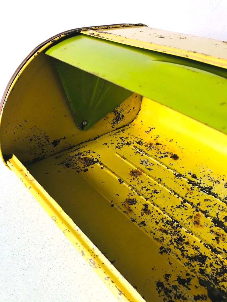 Vintage Large Metal Bread Box Bread Bin 70s Yellow Green Etsy