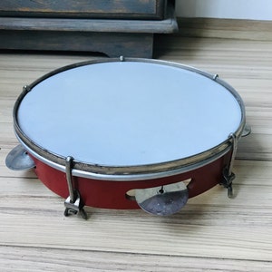 Vintage big wooden tambourine Retro Decorative musical instrument tambourine Russian folk Art deco Home decore Collectibles folk musical
