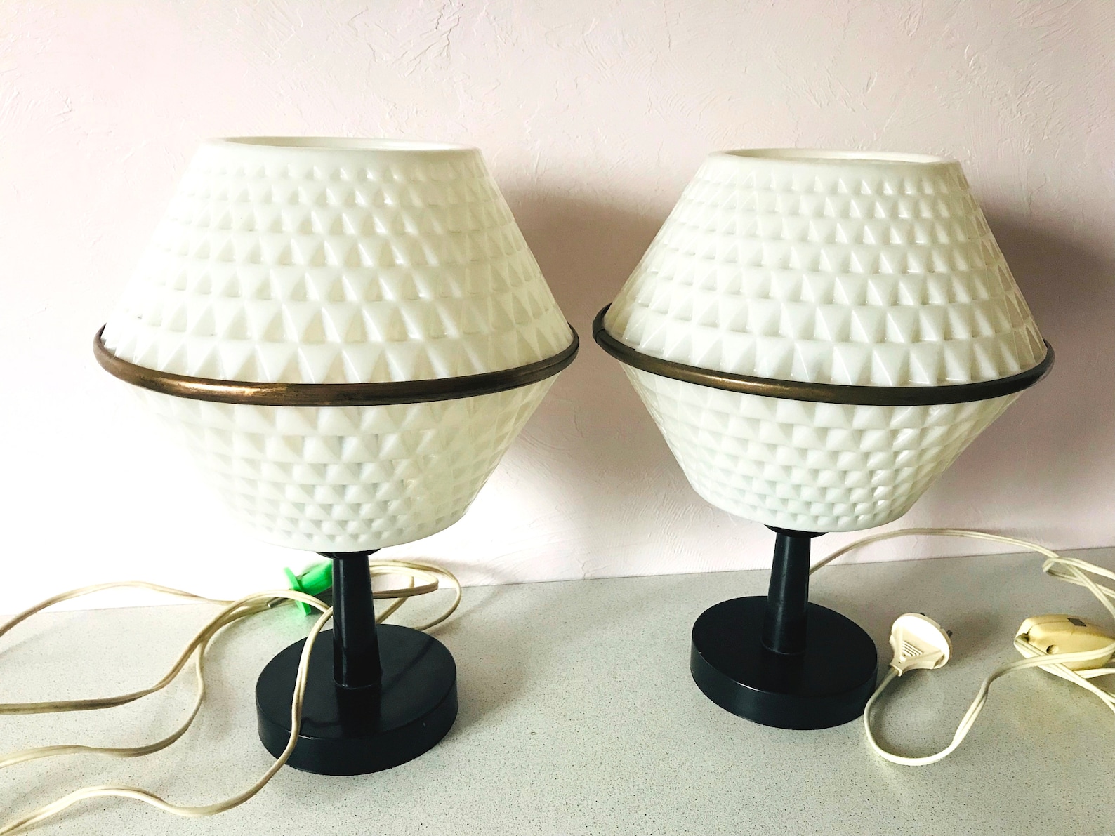 2 vintage table bedside lamp Decorative retro white black | Etsy