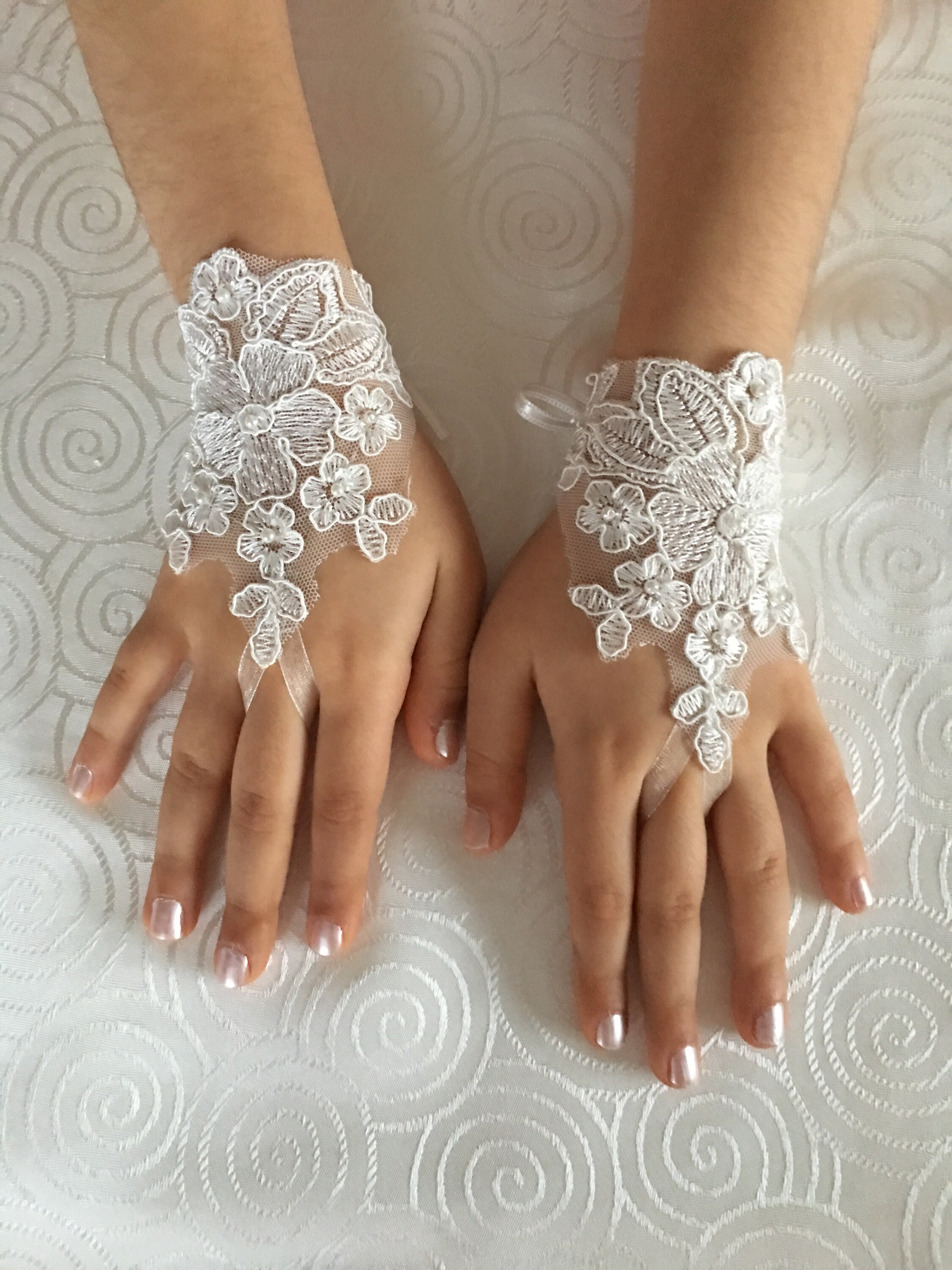 Flower Girl guantes de encaje de marfil guantes de novia ...