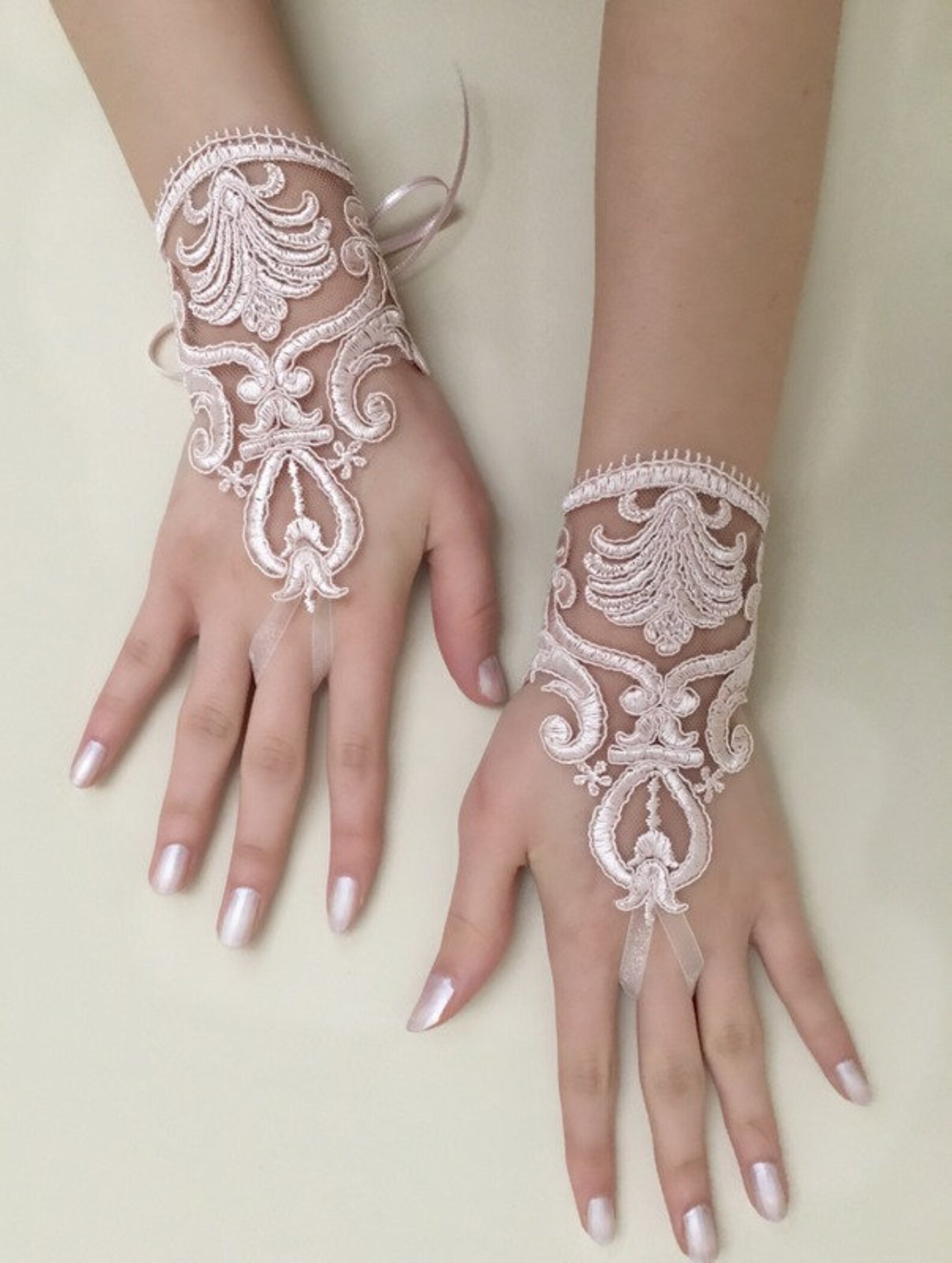 Pale Pink Lace Gloves Wedding Bridal Gloves French Lace Etsy