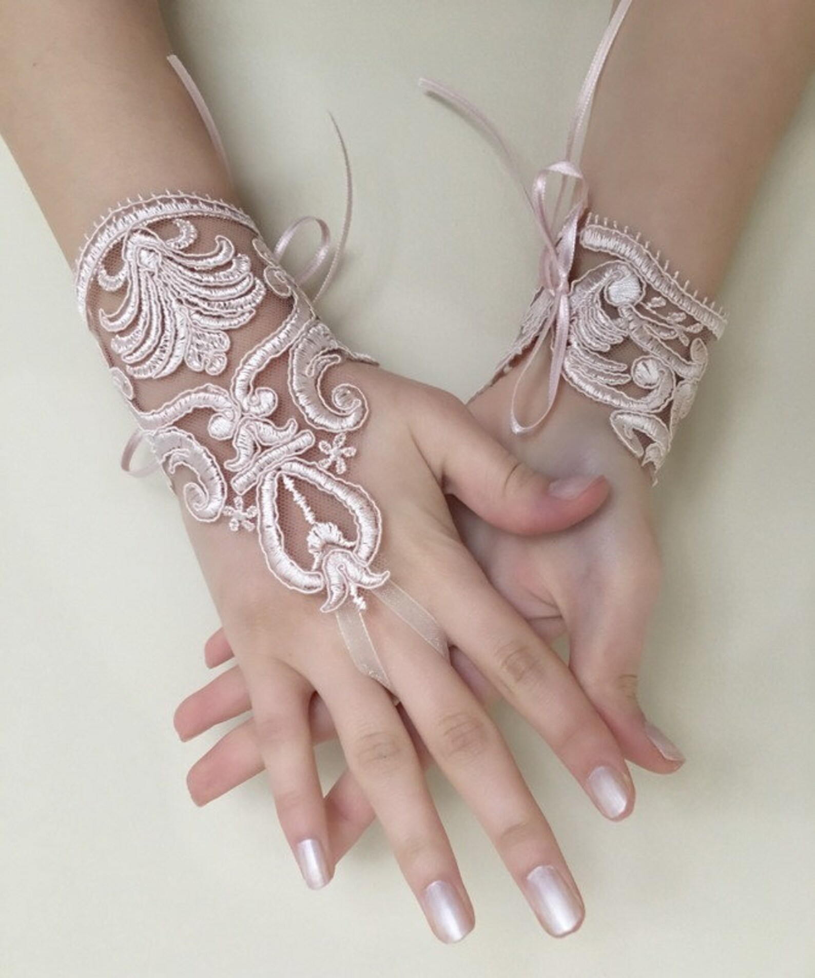 Pale Pink Lace Gloves Wedding Bridal Gloves French Lace Etsy