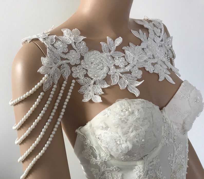 Ivory Pearl Lace Shoulder Necklace shoulder bridal lace Etsy