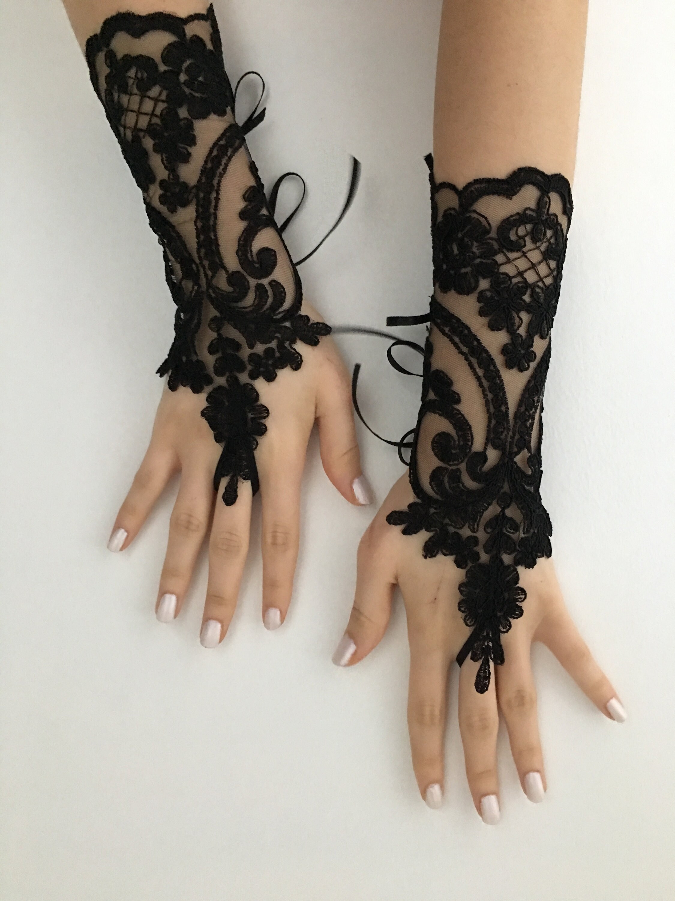 Black Lace Gloves Goth Wedding Steampunk Goth Lace Gloves Etsy
