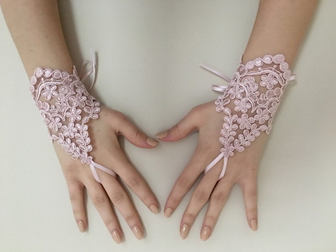 EXPRESS SHIPPING Pale Pink Lace Gloves Wedding Bridal Gloves Etsy