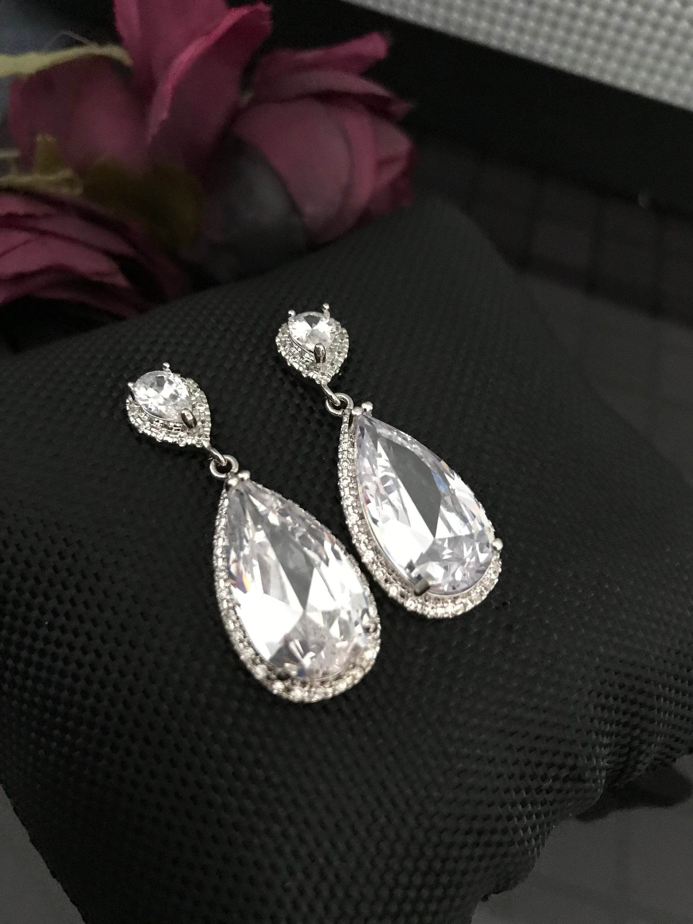 Wedding Earrings Zircon Bridal Earrings Cristal Earrings - Etsy