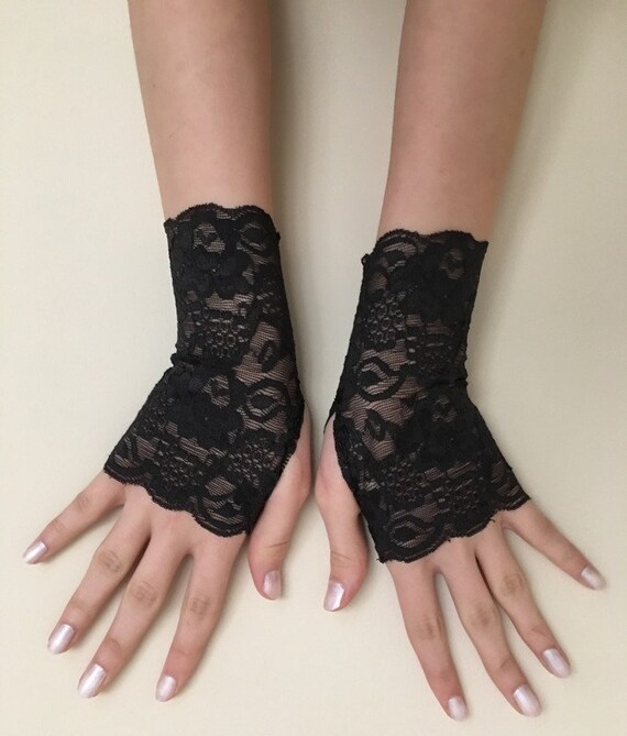 Smoked Black Wedding gloves french lace