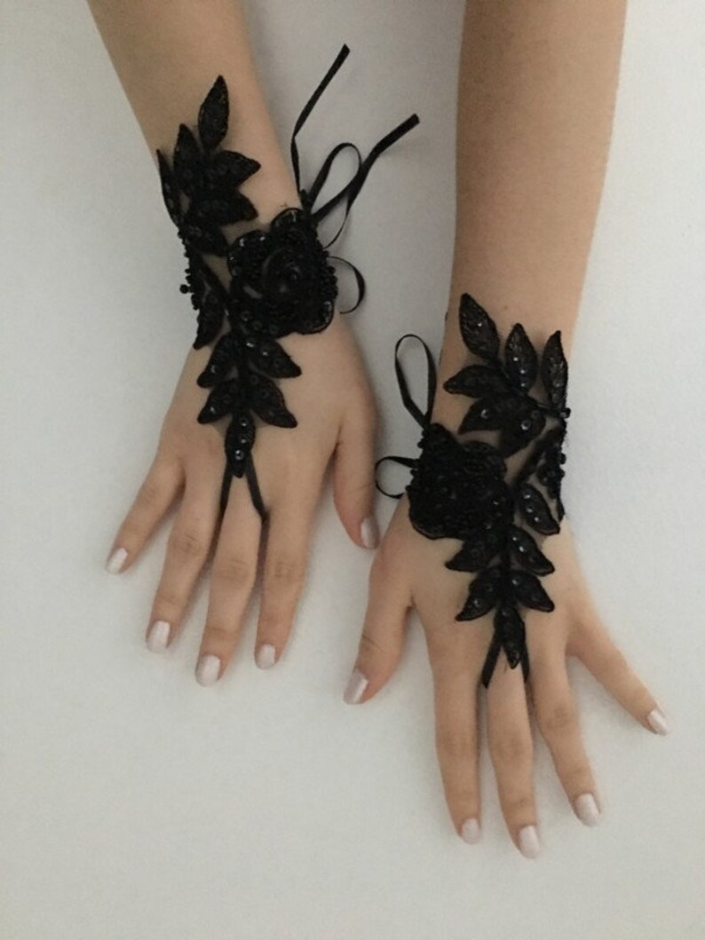 Black Lace Gloves Goth Wedding Steampunk Goth Lace Gloves Etsy