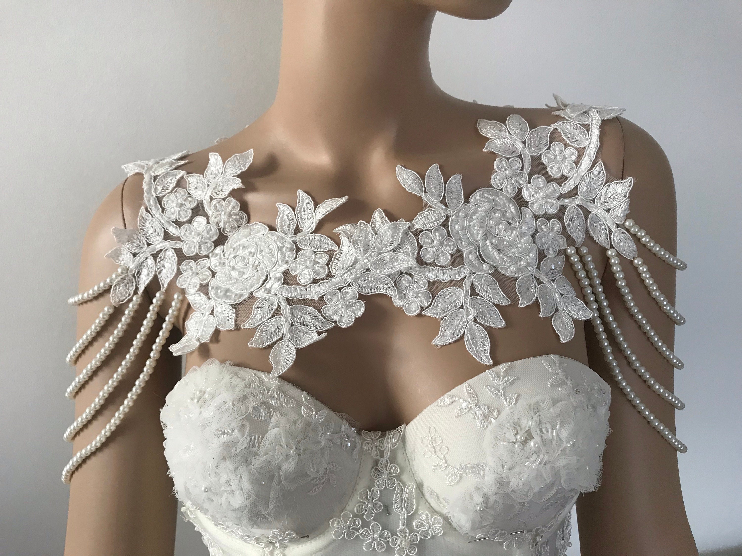 Ivory Pearl Lace Shoulder Necklace Shoulder Bridal Lace Shoulder