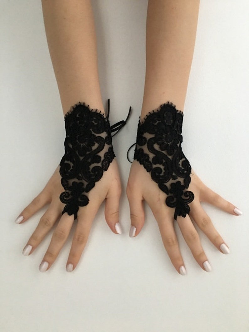 Black Lace Gloves Glove Goth Wedding Gloves Black Lace Etsy
