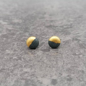 Porcelain stud earrings matt black with 22k gold plating and stainless steel studs